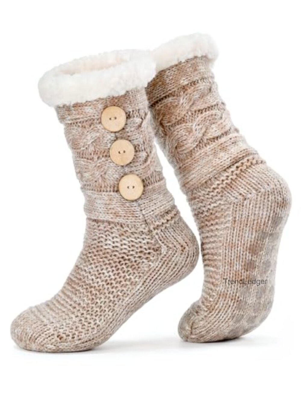 Sherpa Lined Cable Knit Slipper Socks Non Slip Gripper